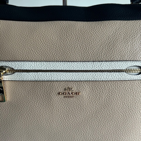Coach Cream White Black Genuine Leather Tote - Picture 2 of 12